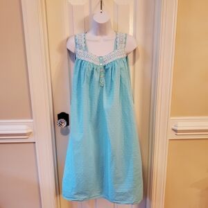 Kim Rogers Blue Sleeveless Nightgown Lace Trim Cottagecore